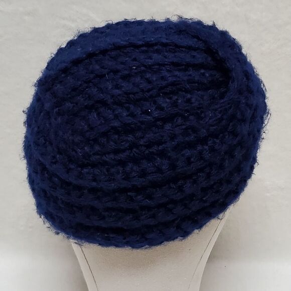 VINTAGE 1970s K-Mart Blue Thick Crochet Knit Turban Boho Headwrap Hat Beanie - Picture 5 of 7